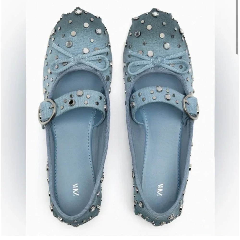 Zara Blue Studded Flats